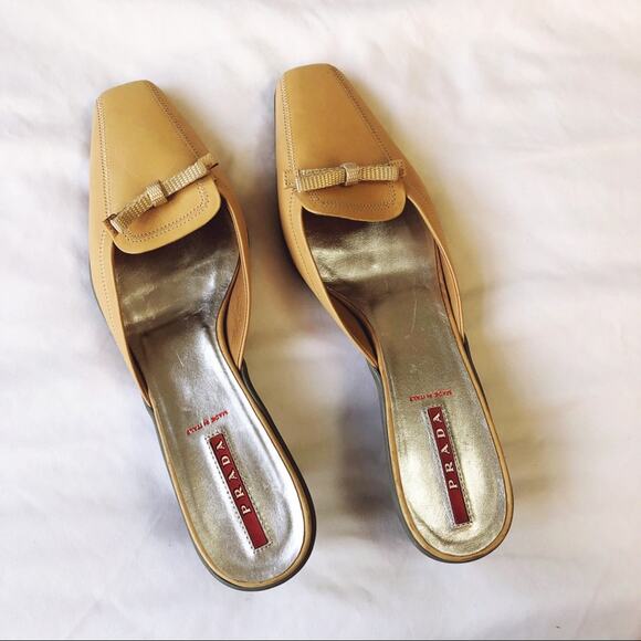 Authentic Prada Tan Leather Square-Toe Mules - Picture 8 of 8